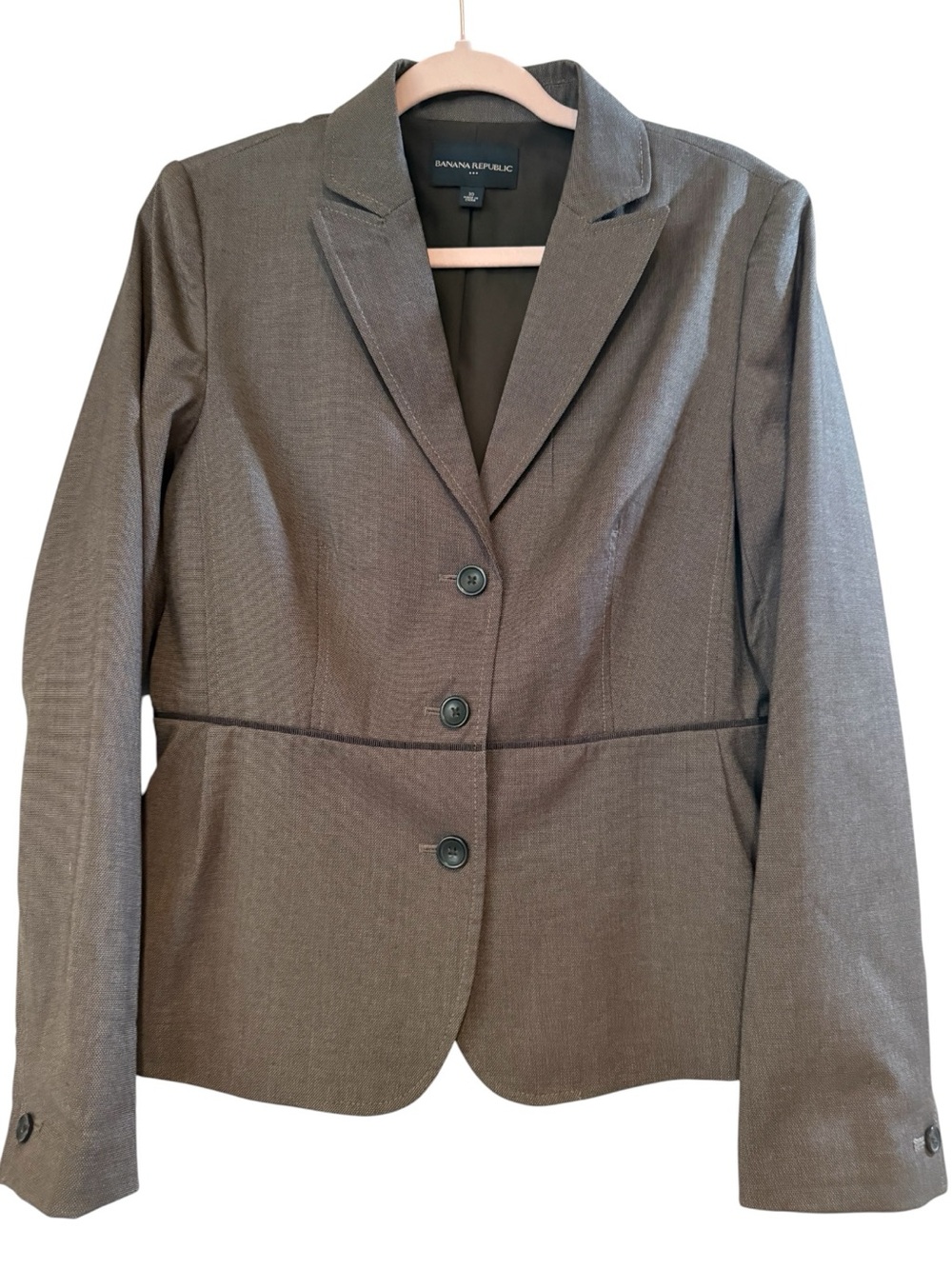 Banana Republic Size 10 Tailored Peplum Blazer Brown Gray 3 Button